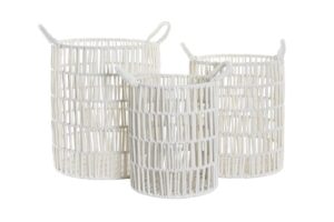 Set de 3 cestas blancas de algodón y metal 39 x 39 x 46 cm
