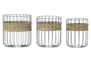 Set de 3 cestas de fibra y metal 35 x 35 x 40 cm