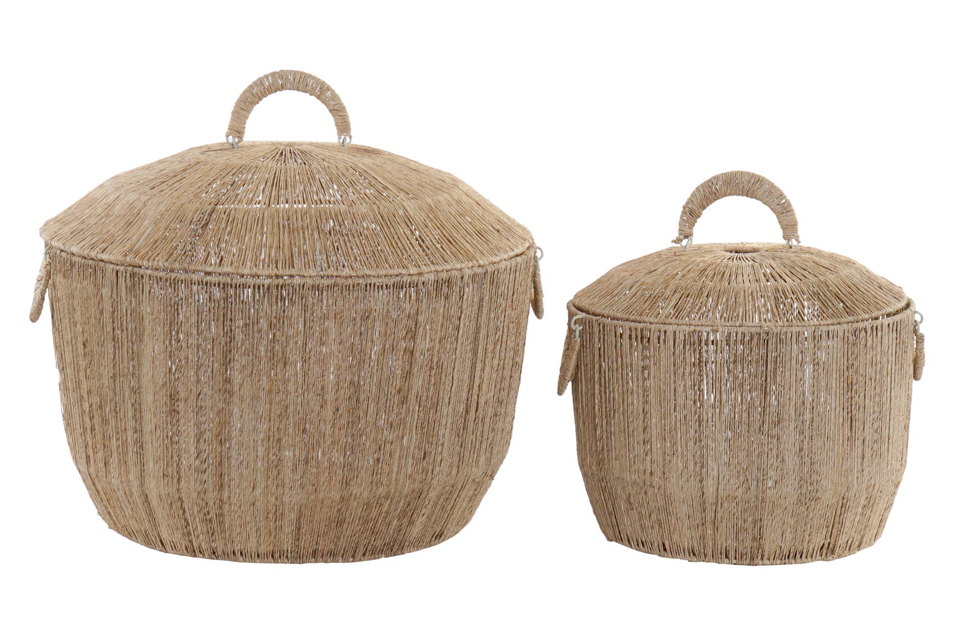  7Penn Cestas de yute – Juego de 2 cestas redondas decorativas  de yute natural con tapas y asa de cuero : Hogar y Cocina