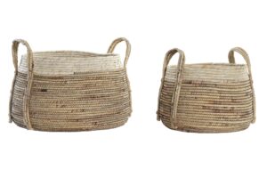 Set de 2 cestas de junco y fibra de maíz 40 x 40 x 29 cm