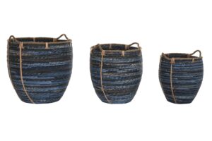 Set de 3 cestas azul marino ratán 56 x 56 x 60 cm