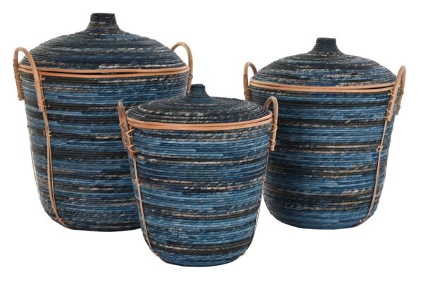 Set de 3 cestas azul ratán 51 x 51 x 65 cm
