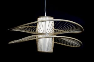 Lámpara de techo bambú poliéster 70 x 70 x 32 cm