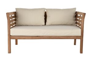 Sofá teca con cojínes algodón 155 x 85 x 70 cm