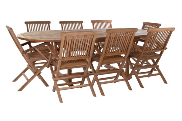 Set de jardín mesa y 8 sillas teca 180 x 120 x 75 cm