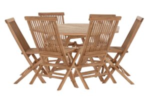 Set de jardín mesa y 6 sillas plegable teca 120 x 120 x 75 cm